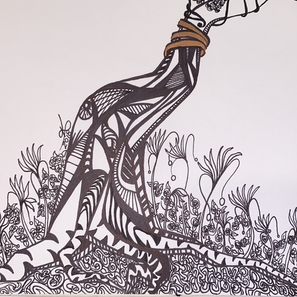 Unframed Original Art Tree Lady Drawing Illustration w Metallic Highlights - Picture 5 of 6